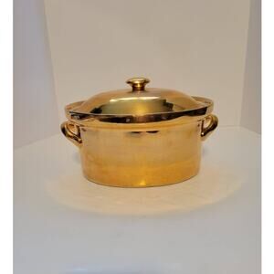 Vintage Hall Golden Glo 22 Karat Gold 2 Quart French Casserole Dish  With Lid